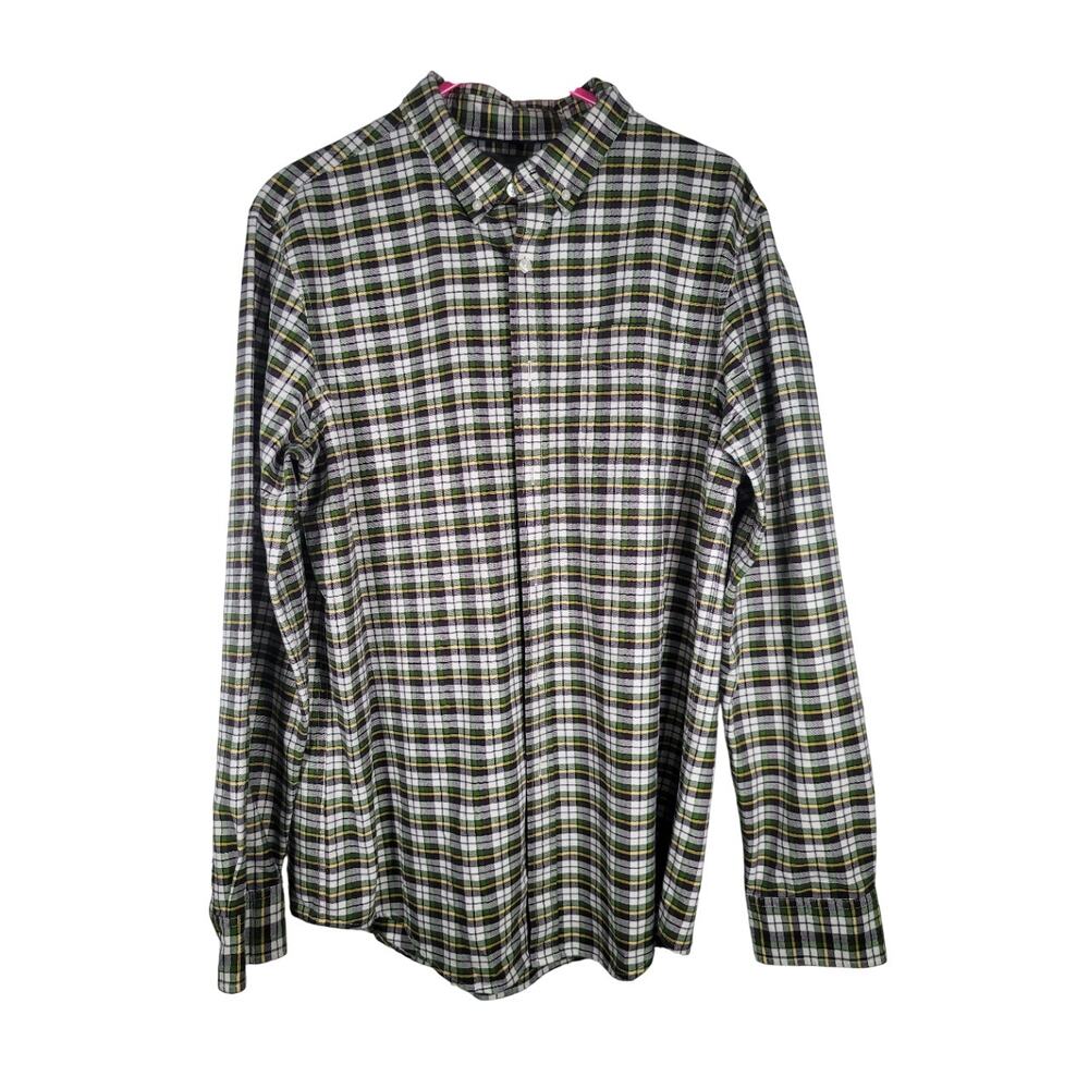 LL Bean Signature Men's Slim Fit Long Sleeve Button Up Plaid Shirt Green Large